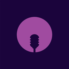Microphone silhouette in an empty circle. Vector template and design in dark minimal simple flat style. 
