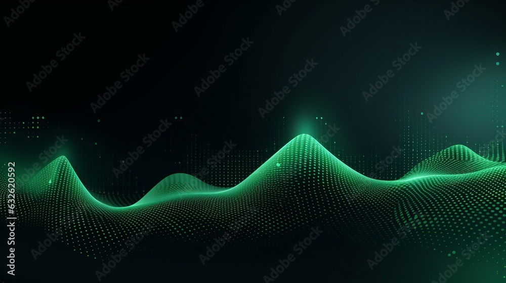 Wall mural abstract dot green wave pattern screen gradient background, technology and science concept. ai gener