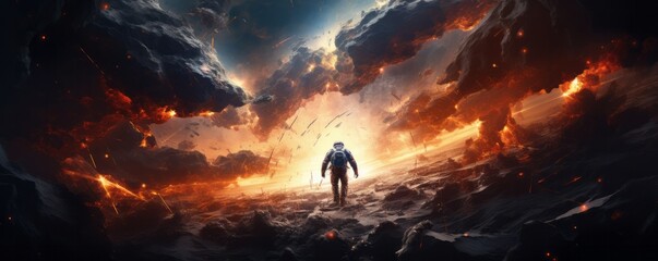 gravity in e floating astronaut observing movement of planets, created with generative ai