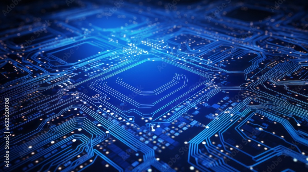 Canvas Prints blue circuit board. technology with the chip in blue background. generative ai.