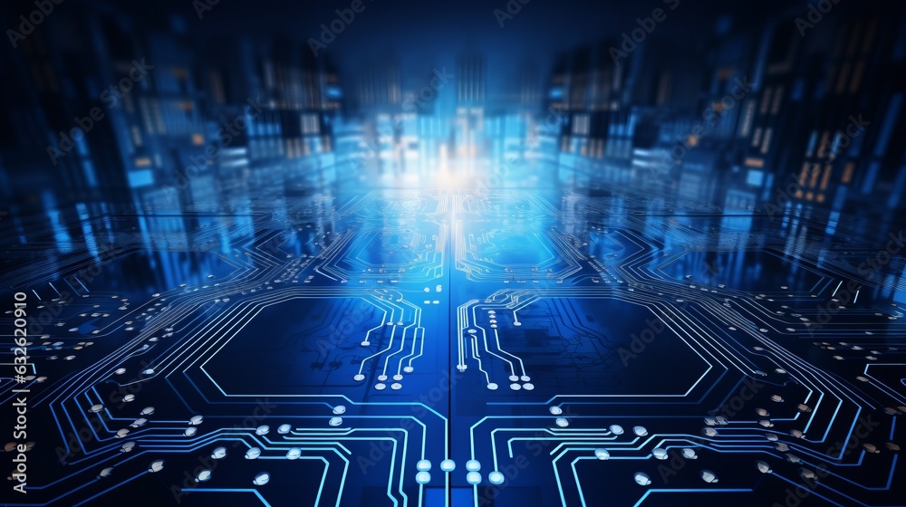 Canvas Prints blue circuit board. technology with the chip in blue background. generative ai.