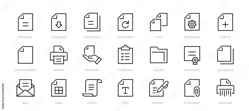 Poster document thin line icons set. documents editable stroke icons collection. file symbol. vector illust