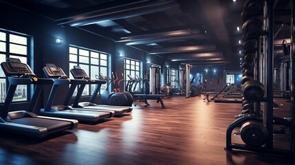 Fitness gym indoor background. AI generative.
