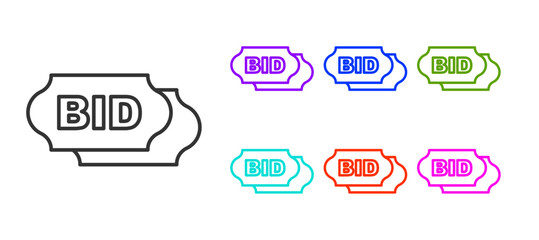 Black line Bid icon isolated on white background. Auction bidding. Sale and buyers. Set icons colorful. Vector