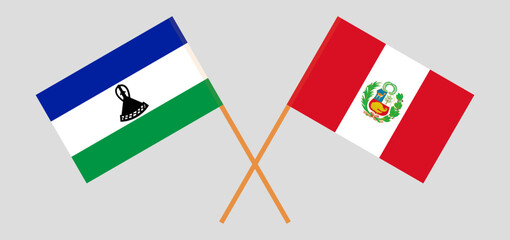 Crossed flags of Lesotho and Peru. Official colors. Correct proportion
