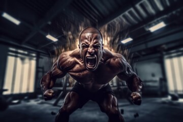 Fototapeta na wymiar An energetic photo of a bodybuilder engaging in a high-intensity workout, capturing their raw power and determination. Generative Ai