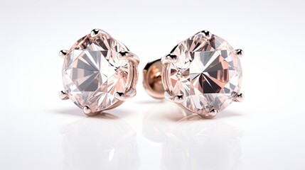 chic crystal stud earrings with silver settings isolated on a white background generative AI