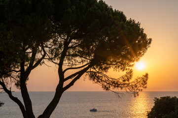 A beautiful sunset on the sea in the Croatian city of Rovinj with a wonderful romantic atmosphere