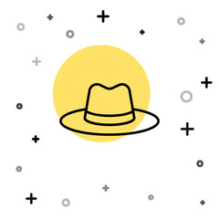 Black line Man hat with ribbon icon isolated on white background. Random dynamic shapes. Vector