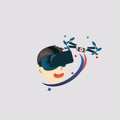DRONE PLAY WITH VR VECTOR ILLUSTRATION LOGO
