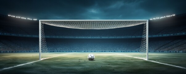 Soccer goal and penalty spot. AI generative. - obrazy, fototapety, plakaty