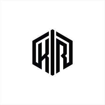 recommend clip art: KR Letter Logo monogram hexagon shape with connect outline design template