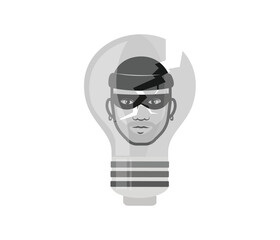 Idea thief icon. Light bulb and thief icons.
