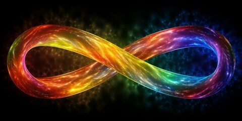 Dynamic Rainbow Infinity Sign made of Flowing Energy, Glowing Shining Symbol on Dark Background, Autistic Community Symbolism for Autism Spectrum