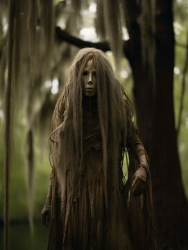 Spooky Spanish Moss Ghost, Haunted Swamp Witch