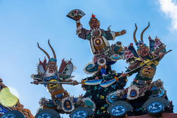 These figurines are placed on top of an old chinese taoist temple as part of the temple structural...