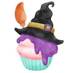 Watercolor Halloween cupcake illustration element happy Halloween party