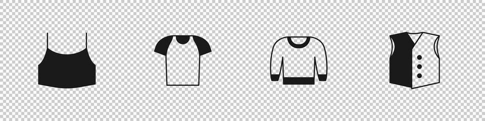 Set Female crop top, T-shirt, Sweater and Waistcoat icon. Vector