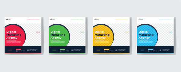Digital marketing agency social media post template design. Modern corporate banner, poster & flyer with abstract geometric background. Online or web business promotion banner with company logo.