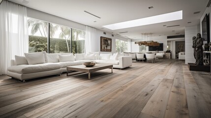 Fototapeta na wymiar Living room with white furniture and wood floors.