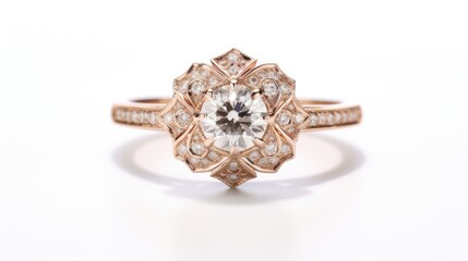 exquisite edwardian diamond cluster ring isolated on a white background generative AI