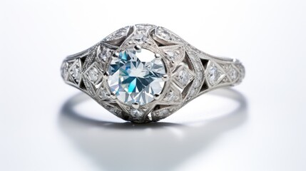 exquisite edwardian platinum and diamond ring isolated on a white background generative AI