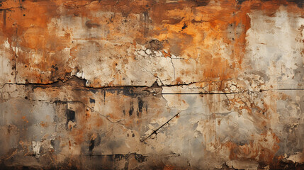 old concrete cracked wall with dirt and rust. Generative Ai.