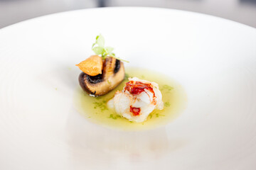 Gourmet food, seafood based. Served at a private event dinner.