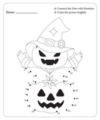 Fototapeta premium Halloween Dot To Dot Pages for kids, Halloween Coloring Pages, Halloween Vector
