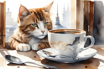 cat and coffee