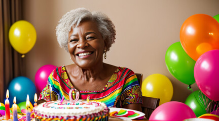 Felicidad en la Madurez: Cumpleaños de la Anciana Afro