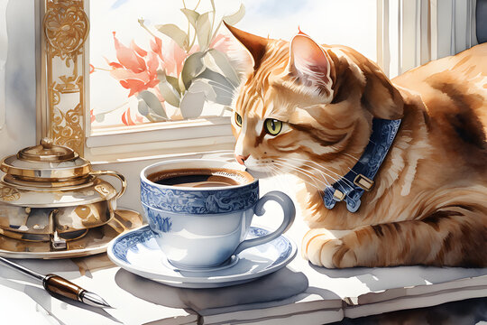 cat and coffee