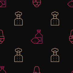 Set line Ice cream, Italian cook and Limoncello bottle on seamless pattern. Vector