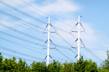 Modern design high voltage power lines  in the Netherlands