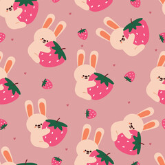 cute seamless pattern cartoon bunny with cute dessert. animal wallpaper for kids, textile, fabric print, gift wrap paper