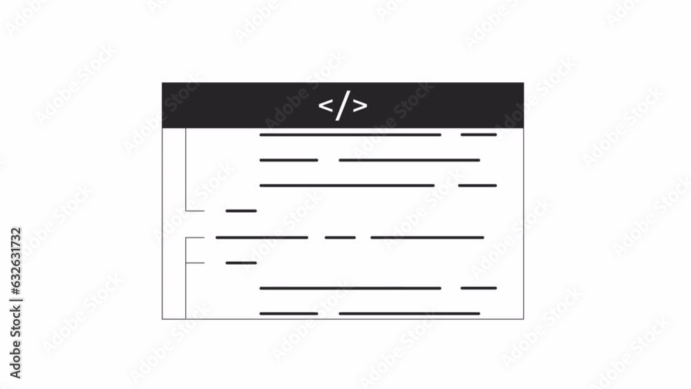 Wall mural code script bw outline 2d object animation. developing programming monochrome linear cartoon 4k vide