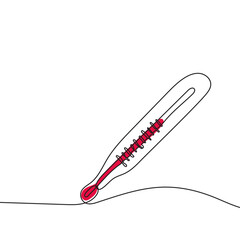 Continuous one line drawing of thermometer for measuring air temperature on white background.