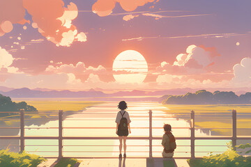 Riverside scenery at sunset