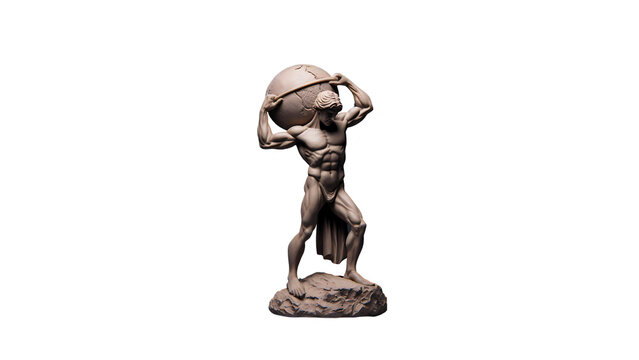 Atlas Holding Up a Globe, Greek Statue Isolated Render