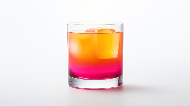 colorful orange and pink cocktail glass with ice isolated on white generative AI
