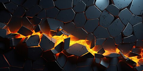 Obraz premium Vintage dark wall as backdrop. Weathered black brick texture with fire. Abstract background