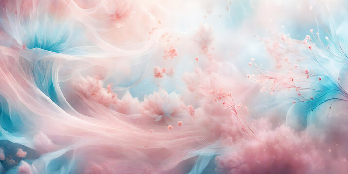 abstract etheral background with pastel colors, romantic pattern, soft style, pink and blue colors