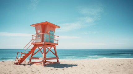 lifeguard stand towering over empty beach generative AI