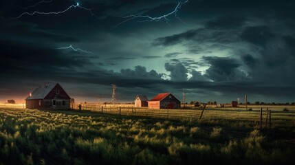 lightning storm approaching prairie farm generative AI