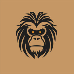 Vector illustration of monkey face. Orangutan wild animal portrait.