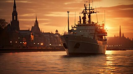 Fototapeta premium vue d'un port au moment du coucher de soleil