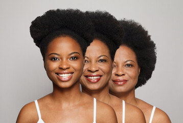 Aging process. Rejuvenation anti-aging skin procedures, old and young faces on white studio background - Powered by Adobe