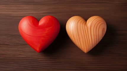 Heart-shaped object positioned on a wooden table surface. Generative AI 