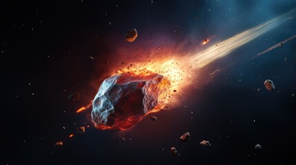 up close fiery meteor exploding bright streak in space generative AI