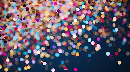 A festive spectacle unfolds with a myriad of shiny, round confetti soaring through the air, adding a touch of enchantment to a holiday celebration party. This vibrant confetti is great for ads